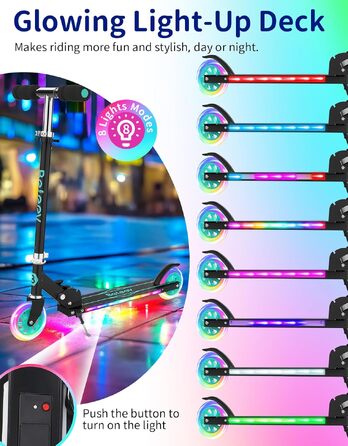 Дитячий самокат BELEEV V1Plus чорний: складаний, з LED-колесами та підсвічуванням деки, регульована висота, для дітей 3-12 років
