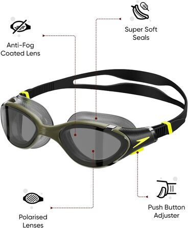 Унісекс плавальні окуляри Speedo Biofuse 2.0, димчасті, універсальний розмір, олива/чорний