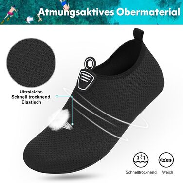 Шкарпетки для плавання та водних видів спорту Sixspace: чоловічі та жіночі, швидковисихаючі, з неопрену, розмір 34-47, чорний