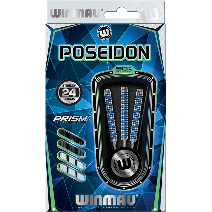 Дротики WINMAU Poseidon 24 г вольфрамові зі сталевим наконечником, професійні, з оперенням та хвостовиками