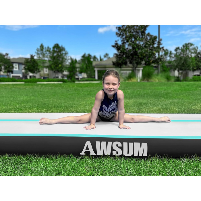 AWSUM Airtrack - Надувна гімнастична матка Air Track (200x100x10см) для дому та спорту, 2м, 3м, 4м, 5м, 6м висотою 10см, 20см, чорно-м'ятного кольору
