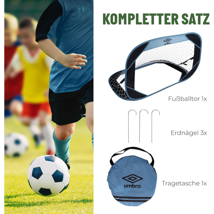Футбольні ворота Umbro 110x78x78 см з сумкою, пластикові, для дітей і дорослих, для саду, дому та вулиці, чорні