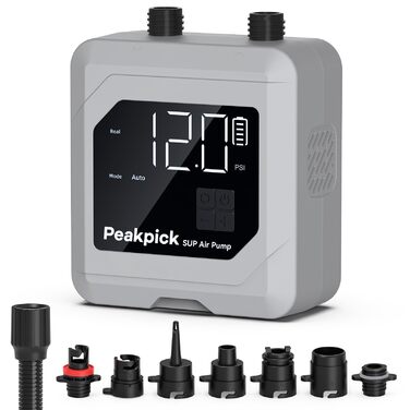 Електричний насос для SUP-дошки 20 PSI, акумуляторний компресор для падлборда, сап-борда, кемпінгового надувного матраца та тенту, двоступеневе роздування та стравлювання, сірий