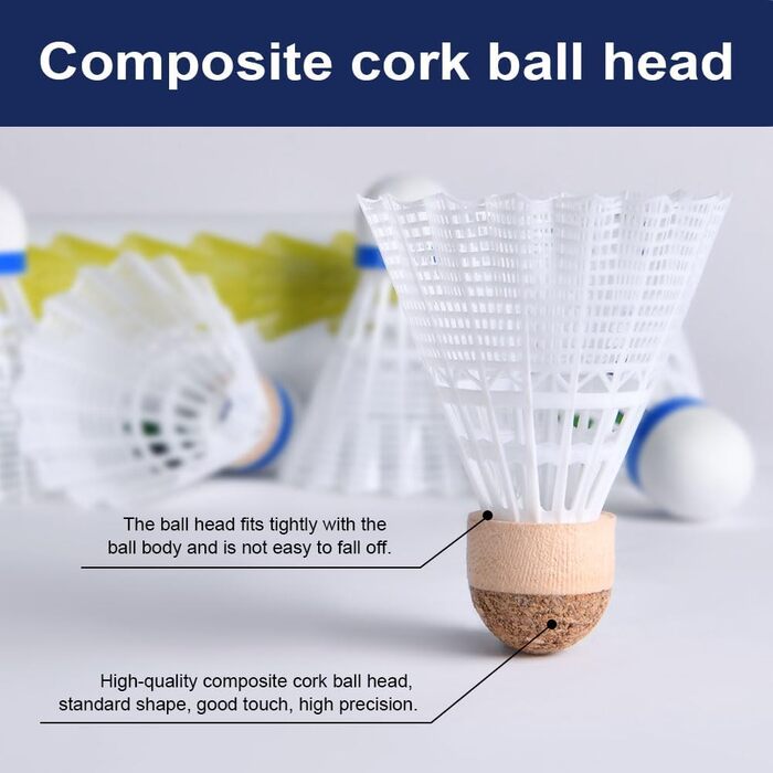 Набір для бадмінтона Flintronic, 6 нейлонових воланів, висока стабільність та довговічність, для тренувань в приміщенні та на вулиці, білий (6 шт.)