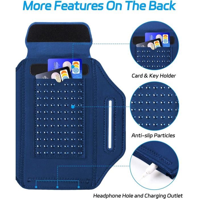 Спортивна сумка для телефону на руку Razobws з відділенням для навушників, підходить для iPhone 17 16 15 14 13 12 11 Pro Max, Galaxy S24 S23 Ultra, чорний/морський блакитний (до 6.8 дюймів)
