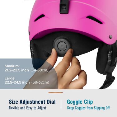 Шолом для сноуборду та гірських лиж для чоловіків, жінок та дітей, регульований розмір, 3-рівнева вентиляція, міцна PC-оболонка з EPS-піною (білий/червоний, L: 58-62 см)