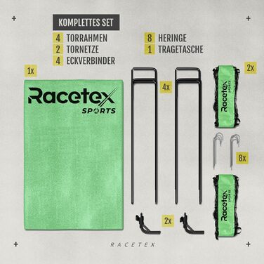 Дитячий набір з 2 футбольних воріт Racetex з посиленою склопластиковою рамою, неоново-зелені, для саду чи парку, з сумкою для транспортування