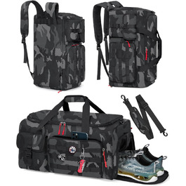 Спортивна сумка RAINSMORE 3-в-1 для чоловіків 45L: рюкзак, сумка для подорожей, фітнес-сумка з відділенням для взуття та ноутбука (сірий камуфляж)