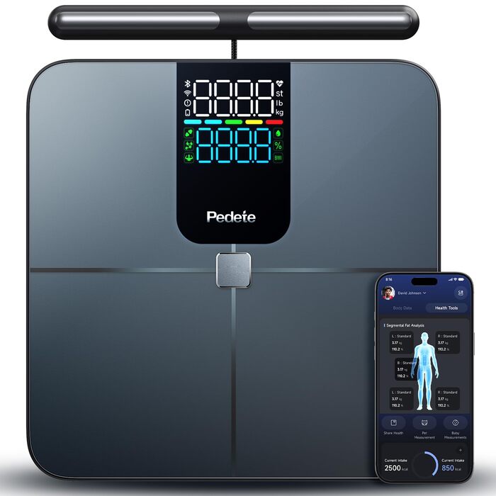 Інтелектуальна вага для вимірювання жиру в тілі, Bluetooth, аналіз складу тіла, BMI, 180 кг