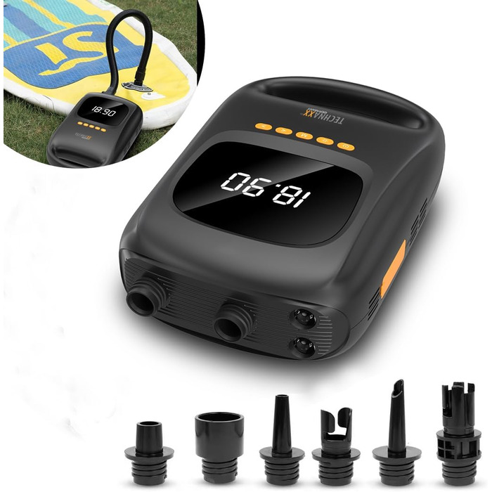 Технакс SUP-насос акумуляторний з Powerbank TX-266 7500 mAh, автоматичний вимкнення, 2 LED, USB-C, 12V, для надувних водних видів спорту