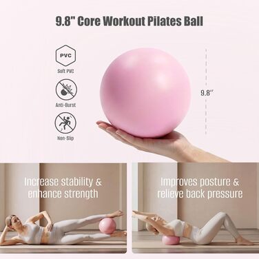 Pilates Set MaxU для жінок: коло 35 см, м'яч, гумові стрічки, кільце з лічильником та шкарпетки. Ідеальний набір для домашніх тренувань для початківців. Рожевий колір.