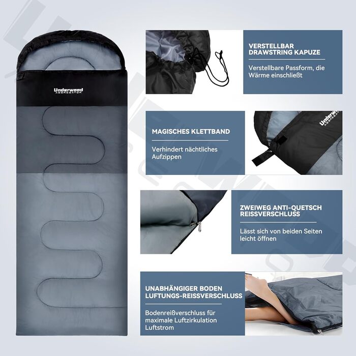 Спальні мішки для дорослих та дітей – ультралегкі, компактні спальні мішки на 3 сезони для кемпінгу (чорний, 1,3 кг)