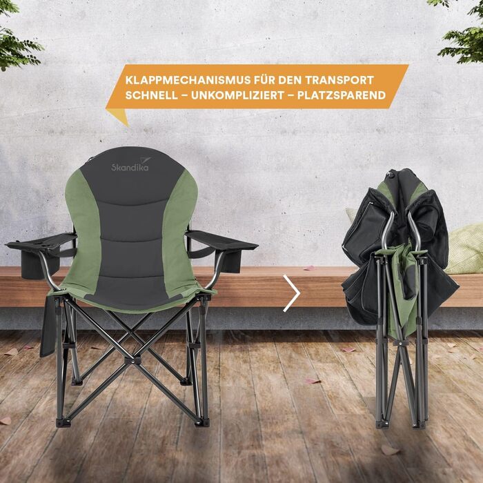 Крісло для кемпінгу Skandika Relax Comfort: розкладне, з підстаканником та охолоджувальним відділенням, до 160 кг, зелено-сіре