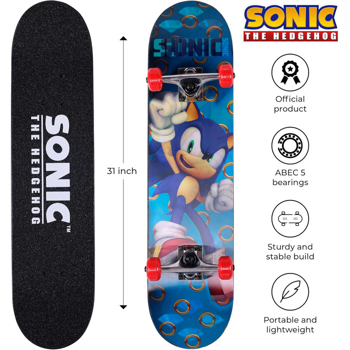 Скейтборд Sonic 31 дюйм з лентикулярним дизайном, професійні траки, 9-шаровий клен, повний гріптейп - для початківців та досвідчених райдерів