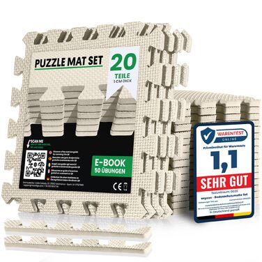 Набір захисних пазл-килимків для підлоги unycos (12/20/28 шт), 30x30x1 см, протиковзкі мати для тренажерного залу, фітнесу та йоги, водонепроникні, білі