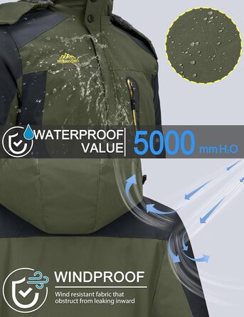 TACVASEN чоловіча тепла зимова куртка, водонепроникна функціональна куртка з капюшоном та довгими рукавами, армійного кольору