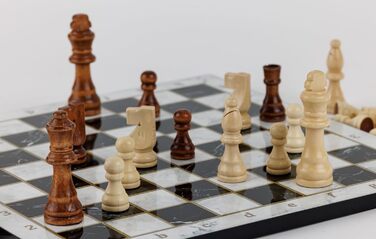 Класична шахова дошка HBS GAMES з білого мармуру, дерев'яна, 37 см, набір для шахів і шашок, ручна робота, сімейна гра