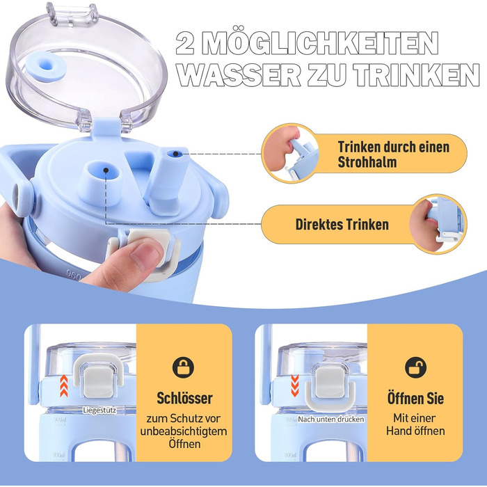 Скляна пляшка HYDRAGLAZIC 960 мл із соломинкою