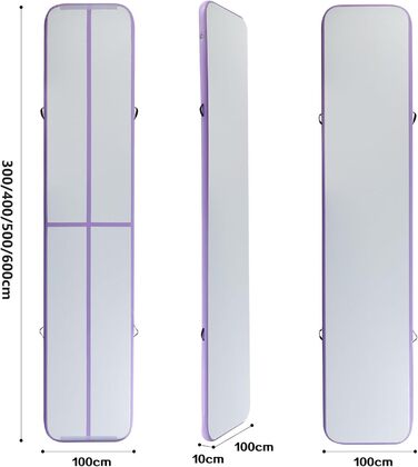 Гімнастичний мат Air Track для тумблінгу та йоги з електричним насосом, водонепроникний та протиковзний, фіолетовий (300x100x10 см)