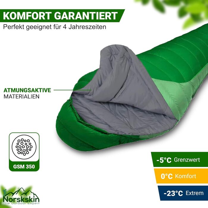 Сплячий мішок Norskskin 4 сезони, 0°C - -23°C, 230 x 82 см, водонепроникний, з кишенею для подушки