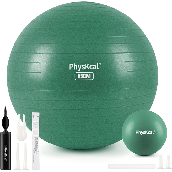 Набір PhysKcal: гімнастичний м'яч XL 78-85 см та пілатес-м'яч 23 см, анти-вибуховий, антиковзний, для фітнесу, йоги, офісу, сосново-зелений