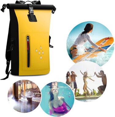 SCHITEC Водонепроникний рюкзак Dry Bags 25L з рол-топ закриттям для подорожей, каякінгу, рафтингу, риболовлі, кемпінгу (жовтий)