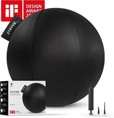 Стілець-м'яч STRYVE для офісу 65,70см - ергономічний фітнес-м'яч знімний чохол та захист від скочування, з повітряним насосом. Максимальне навантаження 150 кг. Використовується як офісний стілець або пуф.