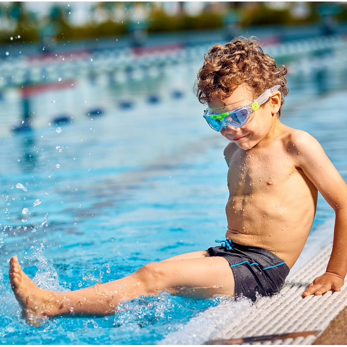 Дитячі плавальні окуляри AQUASPHERE Vista JR з UV-захистом, силіконовим ущільненням, протитуманним та герметичним склом, прозоро-салатові з синіми лінзами для хлопчиків і дівчат від 6 років
