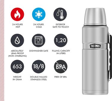 Термос Thermos Stainless King 1,2 л з ручкою, матова нержавіюча сталь