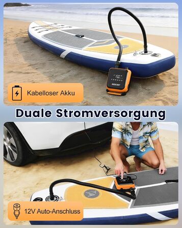 Електричний насос для SUP-дошки з акумулятором, 20 PSI компресор з функцією спуску повітря, двоступеневий автоматичний насос для сапборда, каяка, човна та намету
