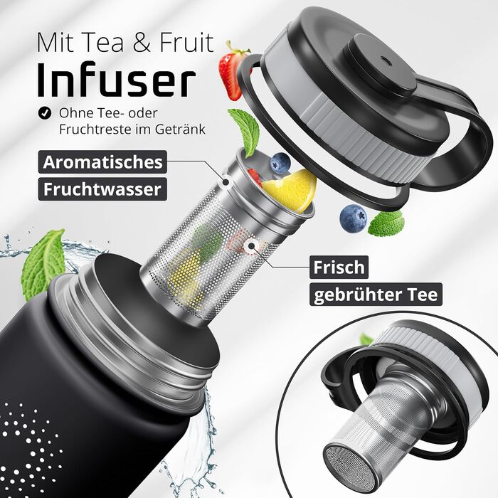 Термос- пляшка з нержавіючої сталі ACTIVE FLASK з трубочкою, 3 кришки, BPA-free, герметична, для газованих напоїв, ізотермальна пляшка для води, спорту, велосипеда, чаю, для дітей