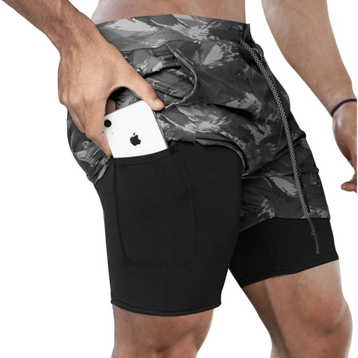 Шорти чоловічі MANUODANNI 2 в 1 для спорту та тренувань, літні, швидковисихаючі, сітчасті, графіті сірий, розмір M