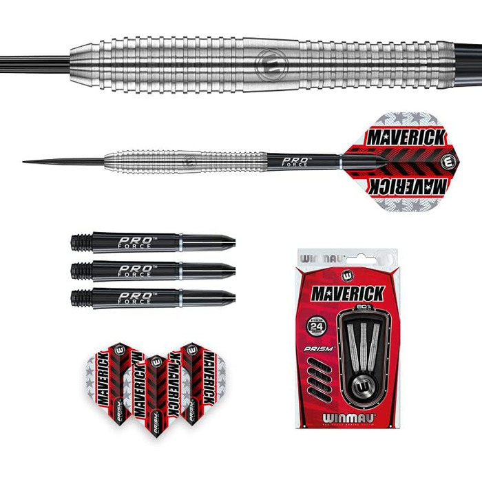 Професійний набір дротиків WINMAU Maverick 24 г, сталевий наконечник, вольфрам, з оперенням і шафтами