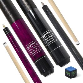 Більярдні кийки для дорослих Ahorn, 147 см, 2 частини, з наконечником 13 мм та 3D-рукояткою, крейда в комплекті, для дому/ігрової кімнати, чорний/фіолетовий, вага 510-595 г