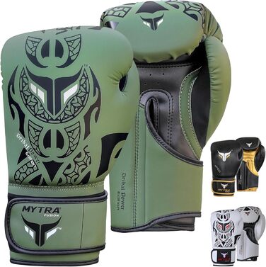 Боксерські рукавички Mytra Fusion 10oz, 12oz, 14oz, 16oz для MMA, боксу, спарингу, муай-тай, кікбоксингу (оливковий)