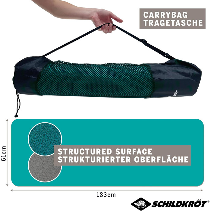 Двоколірний килимок для йоги Schildkröt® BICOLOR, не містить ПВХ, високоякісна протиковзка поверхня, 180×61×0,4 см, у чохлі, бірюзовий/антрацит