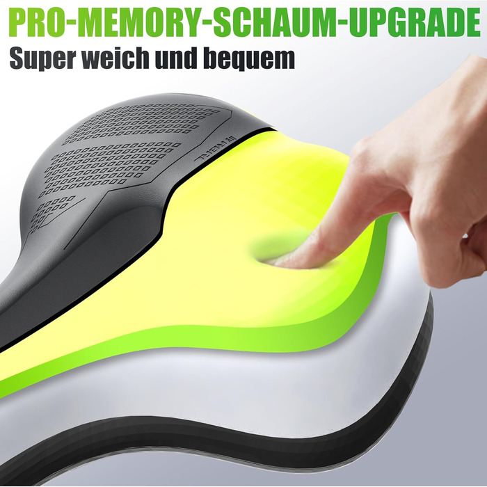 RBRL Велосипедне сідло – Комфортне широке сідло з Memory Foam та подвійною амортизацією, водонепроникне, для MTB, BMX, шосе, комфортне та ергономічне міське сідло