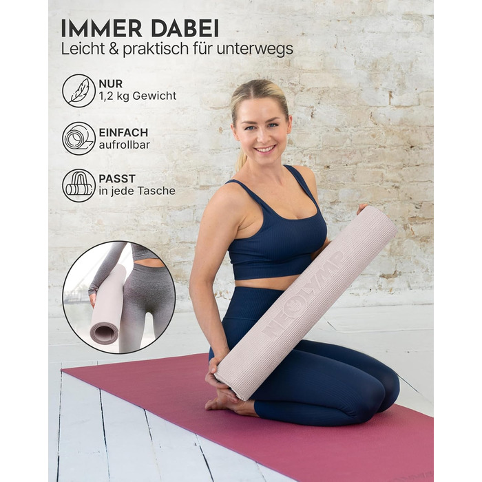 Килимок для йоги NEOLYMP - неслизький, для захисту суглобів - 183x61 см - PVC - для йоги, пілатесу - з E-book та відео-управами (Taupe)