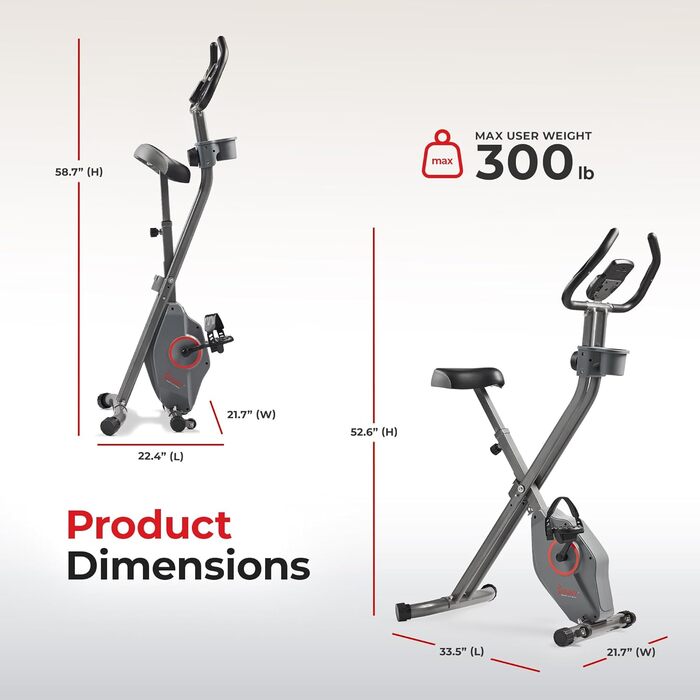 Складаний магнітний велотренажер Sunny Health & Fitness X-Bike Pro з цифровим монітором, пульсометром, магнітним опором, ергономічною підтримкою, сумісний із додатком SunnyFit