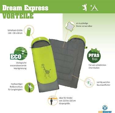 Дитячий спальник Outdoorer Dream Express - кокон з бавовняною підкладкою, зелений колір