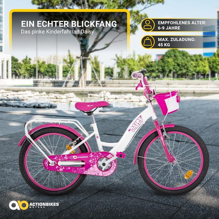 Дитяче велосипед Actionbikes Daisy | 12, 16, 20 дюймів - V-Brake гальма - захист від бруду спереду та ззаду - велосипед для дітей 2-9 років, для дівчаток та хлопчиків
