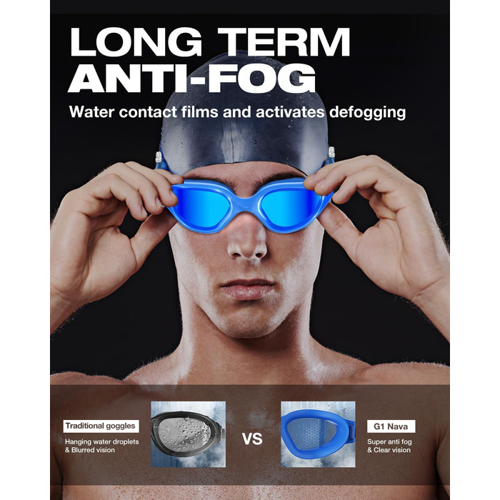 Окуляри для плавання ZIONOR G1 NAVA Anti-Fog (A0-Blue/Blue) - професійні, для дорослих, 100% UV-захист