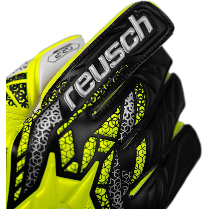 Воротарські рукавиці Reusch Attrakt Grip (жовто-срібно-чорні) для тренувань та ігор на штучному та натуральному газоні, розмір 7-11