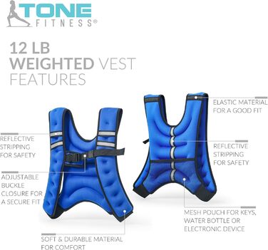 Жилет-обтяжувач Tone Fitness 5,4 кг, синій, для фітнесу
