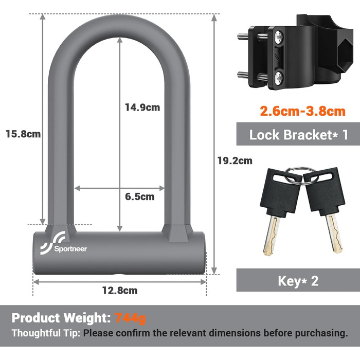 Надійне велозамкне Sportneer: 17 мм, з 1,5 м кабелем для гірського, шосе, електровелосипеда та складаного велосипеда