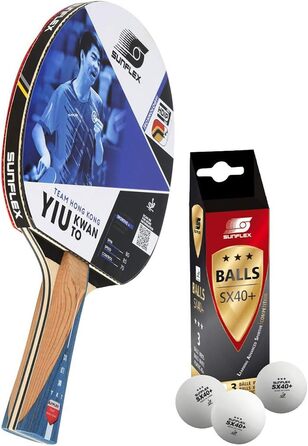 Професійна ракетка для настільного тенісу Sunflex YIU Kwan з ITTF сертифікатом, накладкою Mikado 2,1 мм, увігнутим держаком, комплект з 3 м'ячами