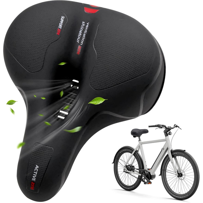 Зручний велосипедний сідло з амортизацією та дихаючим матеріалом. Потовщене та широке сідло для велосипеда з світловідбиваючим дизайном для нічних поїздок