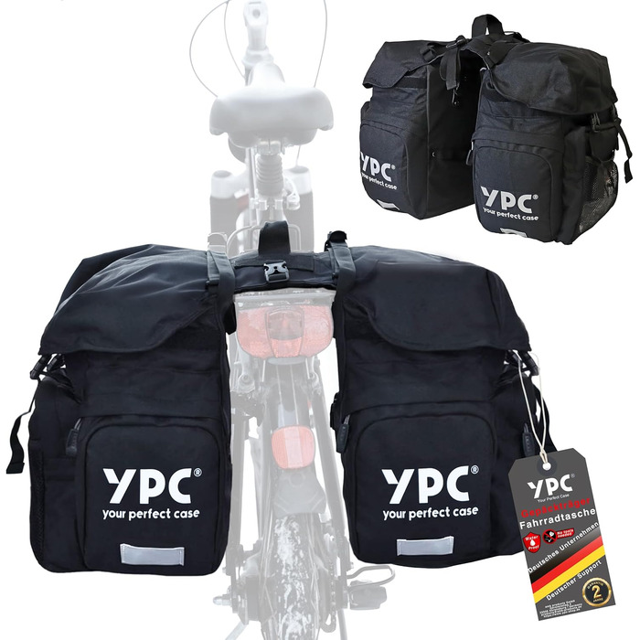 Велосипедна сумка YPC Outrider XL 42 л для багажника, водонепроникна задня сумка на велосипед з ручкою, дорожня сумка з кліп-застібкою, чорна, 50x35x35 см