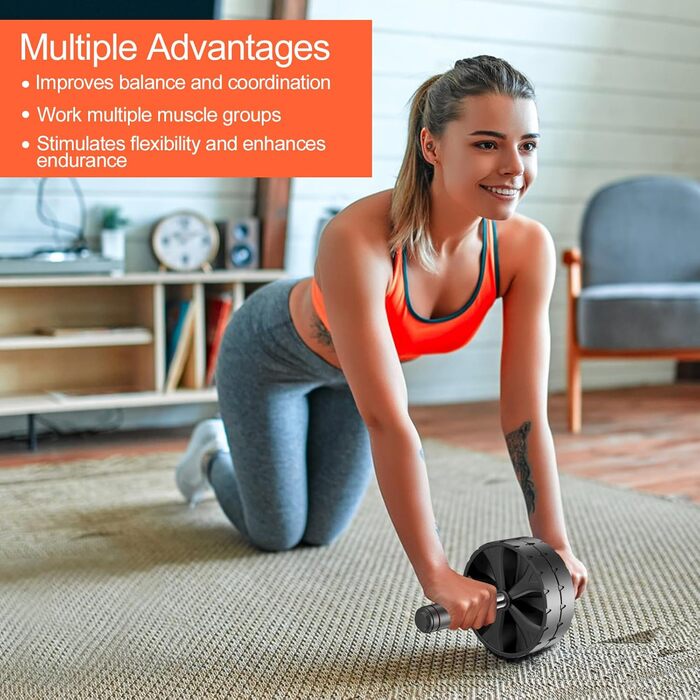 Ролер для пресу та тренажер для живота з колінним килимком, для дому. Ідеально для тренування спини, плечей та пресу