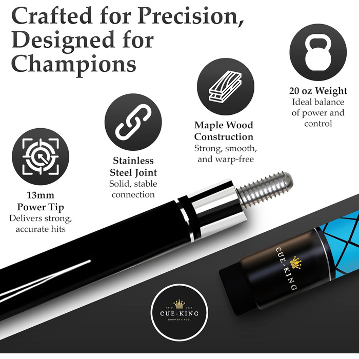 Cue-King Професійний більярдний кий з канадського клена, 13 мм наконечник, 2 шт., з'єднання 50/50